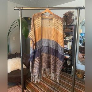 Buckle BKE Tan and Brown Color Block Fringe Knit Cardigan Sweater Medium Large